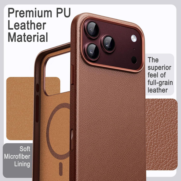 JETech iPhone 18 Pro Max Vegan Deri MagSafe K�l�f-Deep Brown