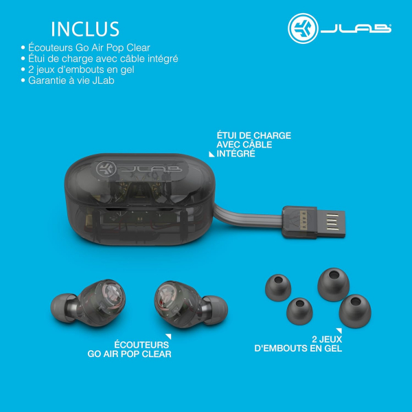 JLab Audio Go Air Pop Bluetooth Kulak i Kulaklk-Clear