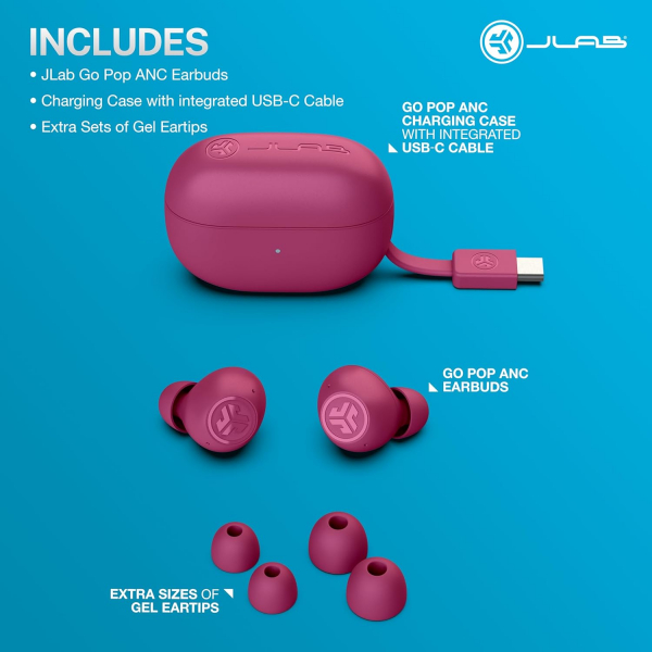 JLab Go Pop ANC Bluetooth Kulak i Kulaklk-Fuchsia