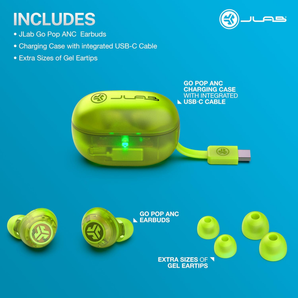 JLab Go Pop ANC Bluetooth Kulak i Kulaklk-Neon Green