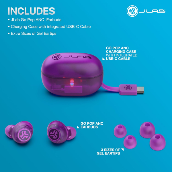 JLab Go Pop ANC Bluetooth Kulak i Kulaklk-Transparent Purple