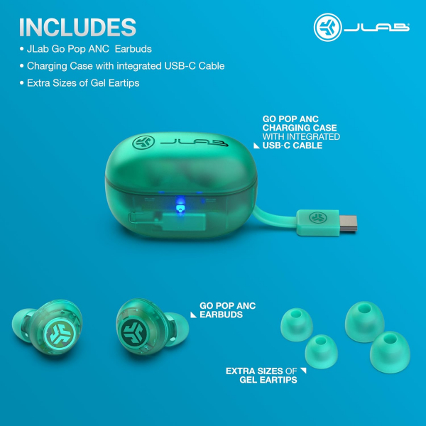 JLab Go Pop ANC Bluetooth Kulak i Kulaklk-Transparent Teal