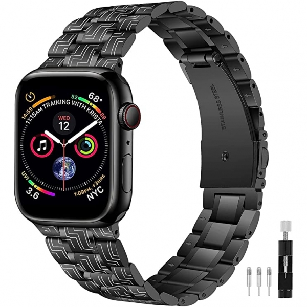 JOYOZY Apple Watch Ultra Paslanmaz elik Kay(49mm)- Black Stripes