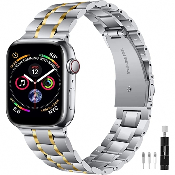 JOYOZY Apple Watch Ultra Paslanmaz elik Kay(49mm)-Silver Gold