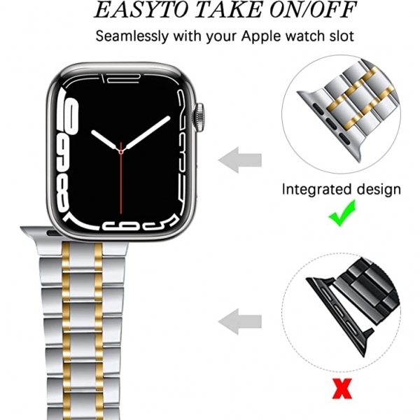 JOYOZY Apple Watch Ultra Paslanmaz elik Kay(49mm)-Silver Gold