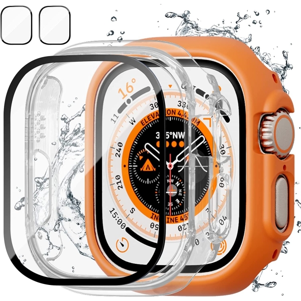 JZK Apple Watch Ultra Ekran Koruyucu (49mm)(4 Adet)-Turuncu effaf