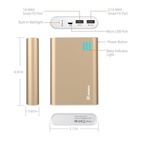 Jackery Giant+ Premium kili USB Tanabilir Batarya (12000 mAh)-Gold