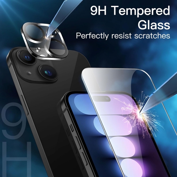 JeTech Apple iPhone 15 Plus effaf Kamera ve Cam Ekran Koruyucu (4 Adet)-Black