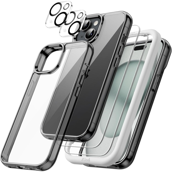 JeTech Apple iPhone 15 Plus effaf Kamera ve Cam Ekran Koruyucu (4 Adet)-Black