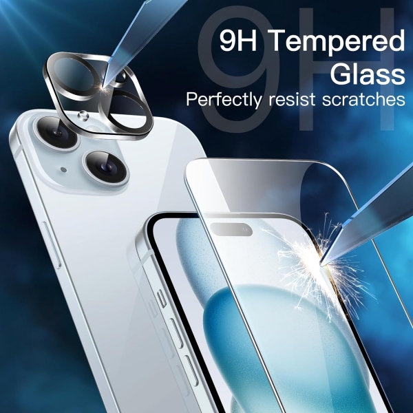 JeTech Apple iPhone 15 effaf Kamera ve Cam Ekran Koruyucu (4 Adet)-Clear
