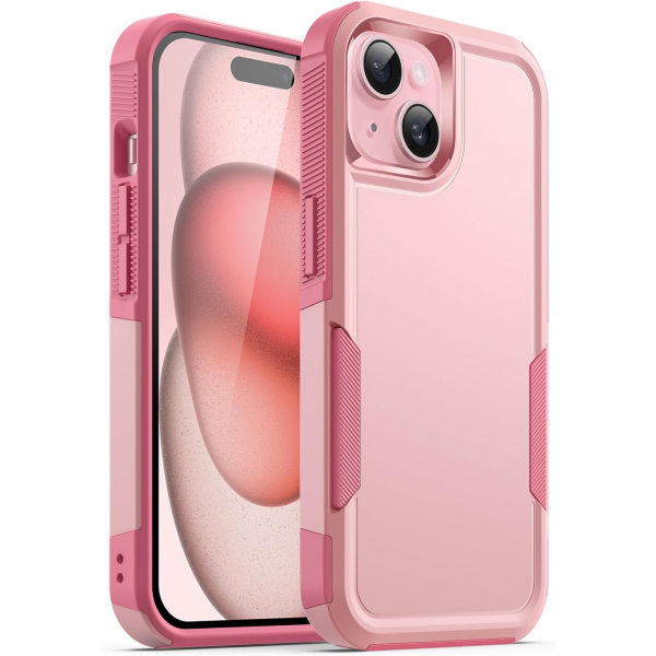 JeTech Rugged iPhone 15 Mat Klf -Pink