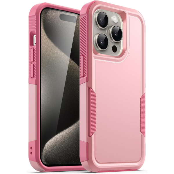 JeTech Rugged iPhone 15 Pro Mat Klf -Pink