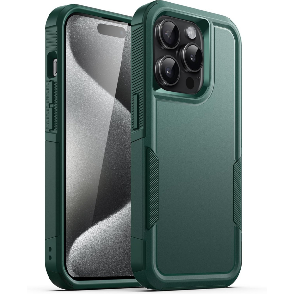 JeTech Rugged iPhone 15 Pro Mat Klf -Midnight Green