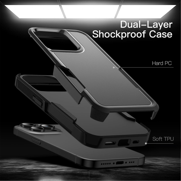JeTech Rugged iPhone 15 Pro Mat Klf -Black