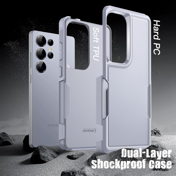 JeTech Samsung Galaxy S25 Ultra Rugged Mat K�l�f -Titanium Silverblue