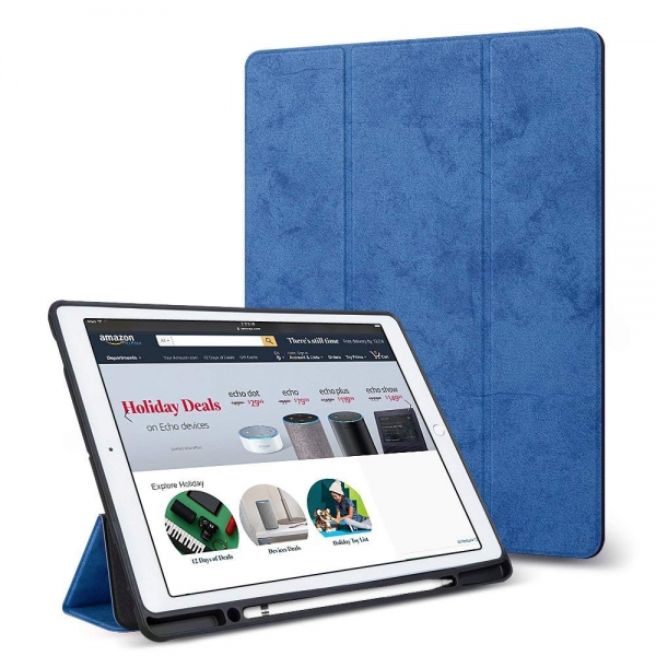 Juqitech iPad Pro Kalem Blmeli Klf (12.9 in)-Blue