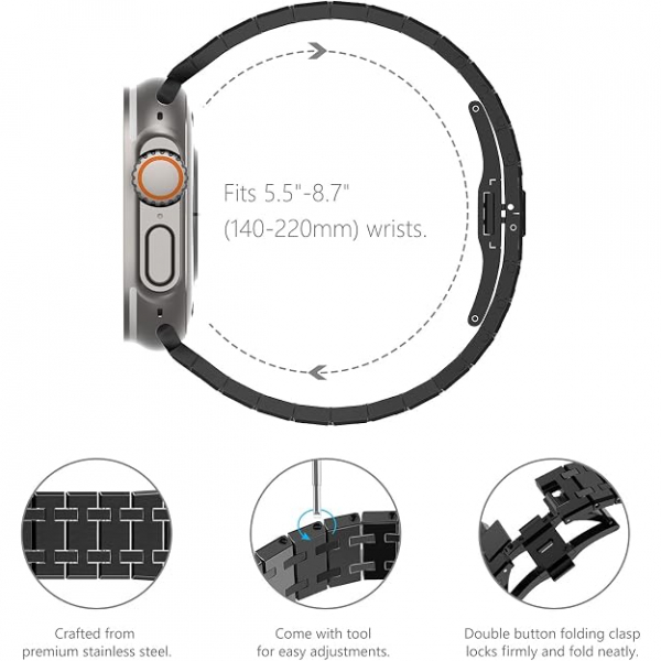 KADES Apple Watch Ultra 3 49mm Paslanmaz �elik Kay�� -Black 