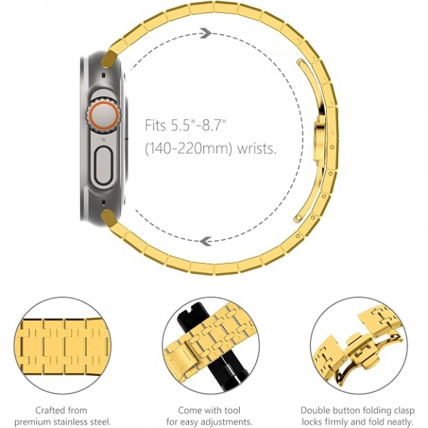 KADES Apple Watch Ultra 3 49mm Paslanmaz �elik Kay�� -Gold