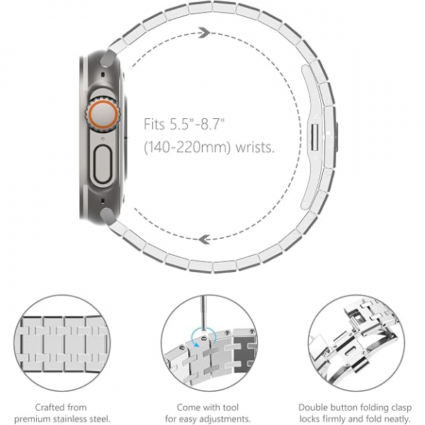 KADES Apple Watch Ultra 3 49mm Paslanmaz �elik Kay�� -Silver 