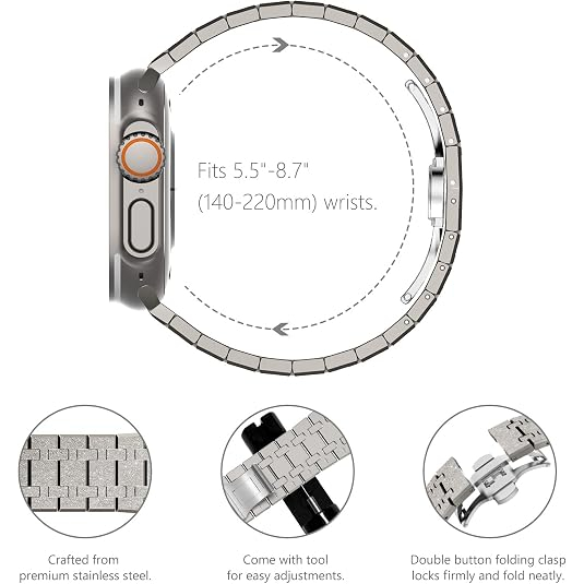 KADES Apple Watch Ultra 4 Paslanmaz �elik Kay�� -Frosted Titanium