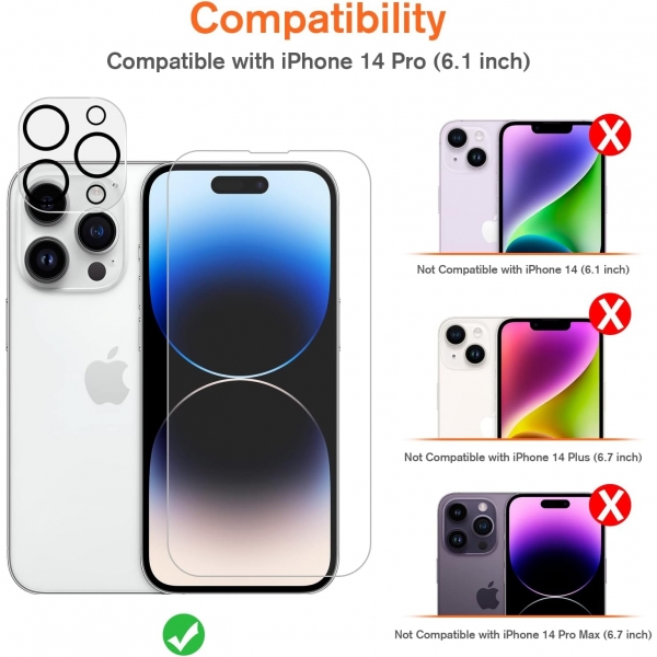 KCT EZ Kit iPhone 14 Pro Temperli Cam Ekran ve Kamera Lens Koruyucu(2+2)