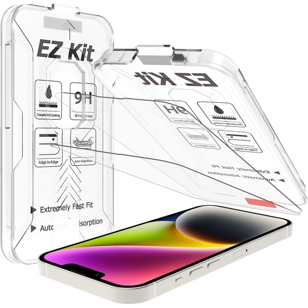 KCT EZ Kit iPhone 14/14 Pro/13/13 Pro Uyumlu Temperli Cam Ekran Koruyucu(2 Adet)