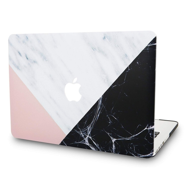 KECC MacBook Air Kapak Klf (Retina 13.3 in)(2018)-White Marble with Pink Black