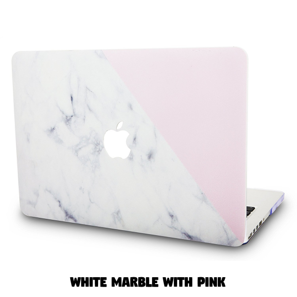 KEC MacBook Air Kapak Klf (13.3 in)-White Marble with Pink