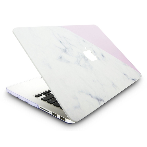 KEC MacBook Air Kapak Klf (13.3 in)-White Marble with Pink