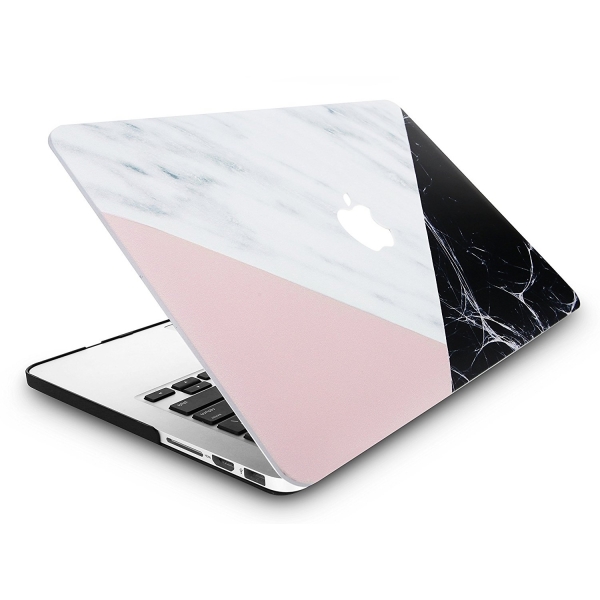 KEC MacBook Air Kapak Klf (13.3 in)-White Marble with Pink Black