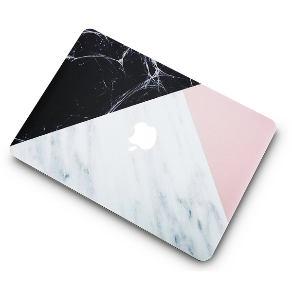 KEC MacBook Air Kapak Klf (13.3 in)-White Marble with Pink Black