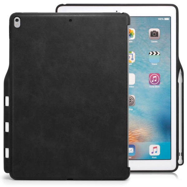 KHOMO iPad Pro Kalem Blmeli Klf (12.9 in)-Leather Black
