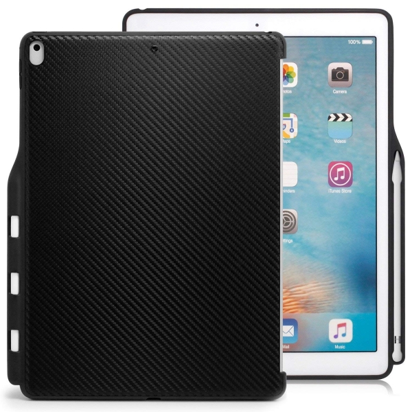 KHOMO iPad Pro Kalem Blmeli Klf (12.9 in)-Carbon Fiber