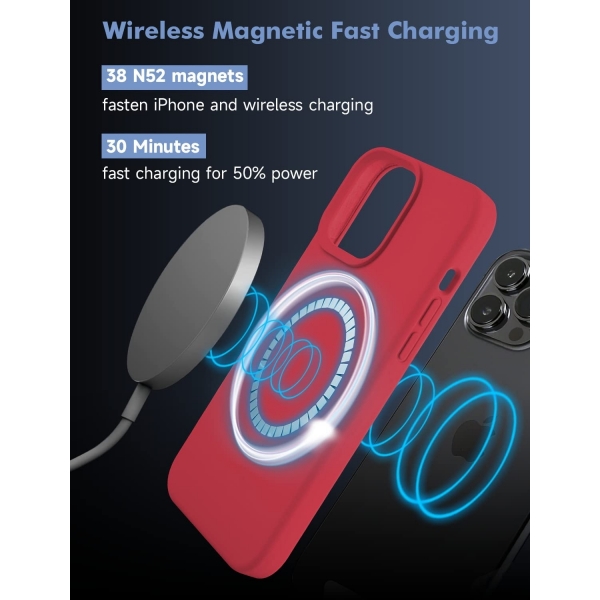 Kimguard Silikon Manyetik iPhone 13 Pro Klf-Red