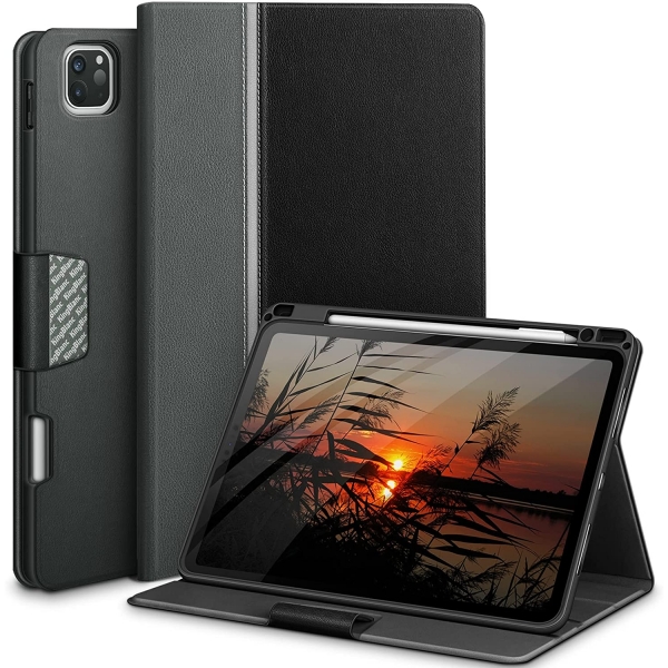 KingBlanc Deri iPad Pro Kalem Blmeli Klf (11 in)(4.Nesil)-Black