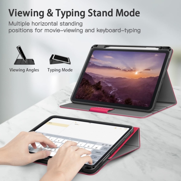 KingBlanc Deri iPad Pro Standl Klf (11 in)(4.Nesil)-Rose Red