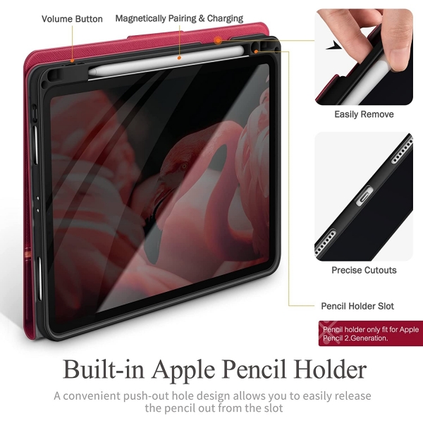 KingBlanc Deri iPad Pro Standl Klf (12.9 in)(6.Nesil)-Rose Red