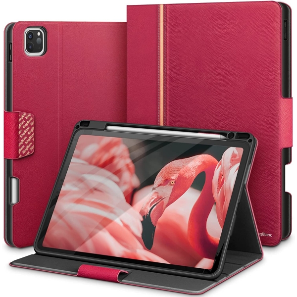 KingBlanc Deri iPad Pro Standl Klf (11 in)(4.Nesil)-Rose Red
