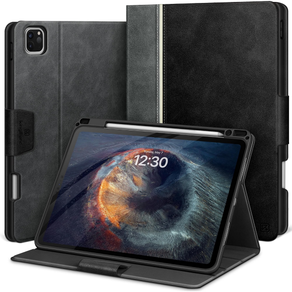 KingBlanc iPad Pro 13 �n� M5/M4 Uyumlu Deri K�l�f-Black Gray