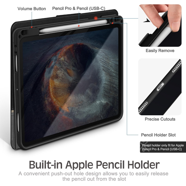 KingBlanc iPad Pro 13 �n� M5/M4 Uyumlu Deri K�l�f-Black Gray