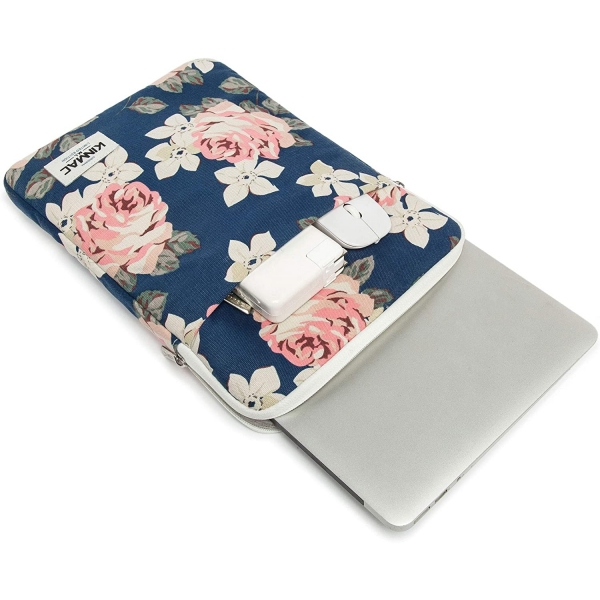 Kinmac Laptop Sleeve Kanvas anta (15-15.6 in)-Blue Rose