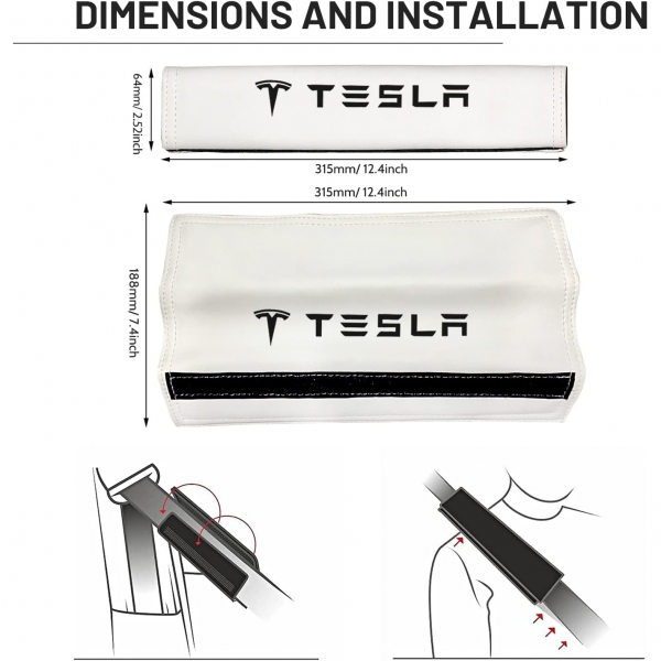 LANFAT Tesla Uyumlu Emniyet Kemeri Koruyucu Klf-White