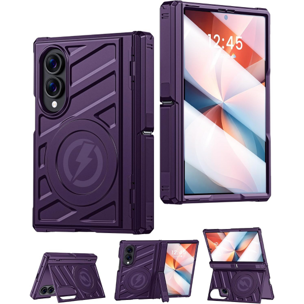 LEIAU Galaxy Z Fold 8 MagSafe Uyumlu �ift Standl� K�l�f-Purple