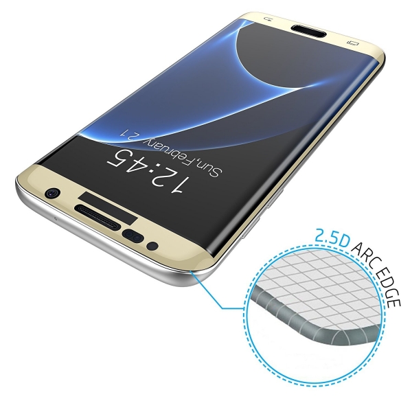 LOVPHONE Samsung Galaxy S7 Edge Temperli Cam Ekran Koruyucu-Gold
