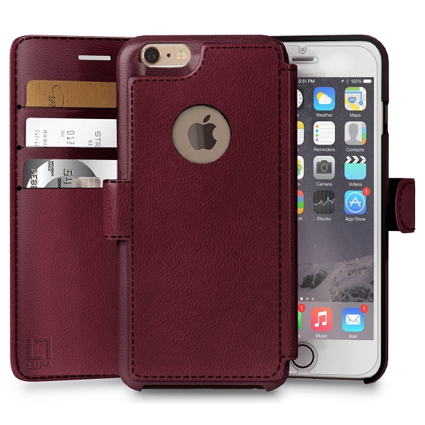 LUPA Apple iPhone 6 / 6S Slim Czdan Klf-Burgundy