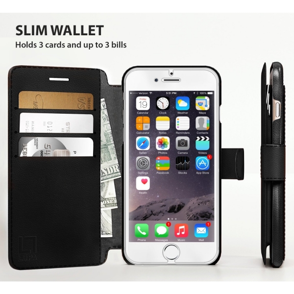 LUPA Apple iPhone 6 / 6S Slim Czdan Klf-Black