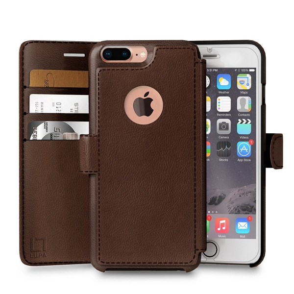 LUPA Apple iPhone 8 Plus Slim Czdan Klf-Dark Brown