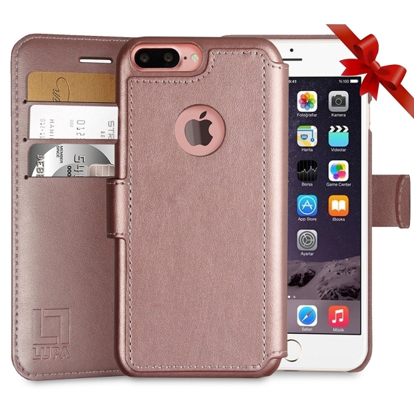 LUPA Apple iPhone 8 Plus Slim Czdan Klf-Rose Gold