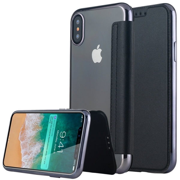 Lontect Apple iPhone X Deri C�zdan K�l�f- Black