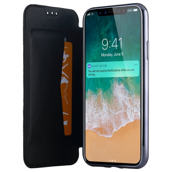 Lontect Apple iPhone X Deri C�zdan K�l�f- Black